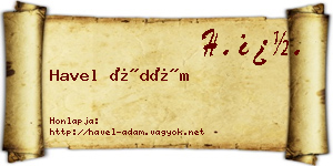 Havel Ádám névjegykártya